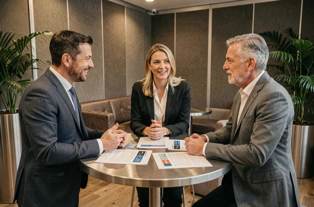 Groupe de business angels en discussion lors d'un espace networking de l'événement Lesentreprisesfrenchy 2026