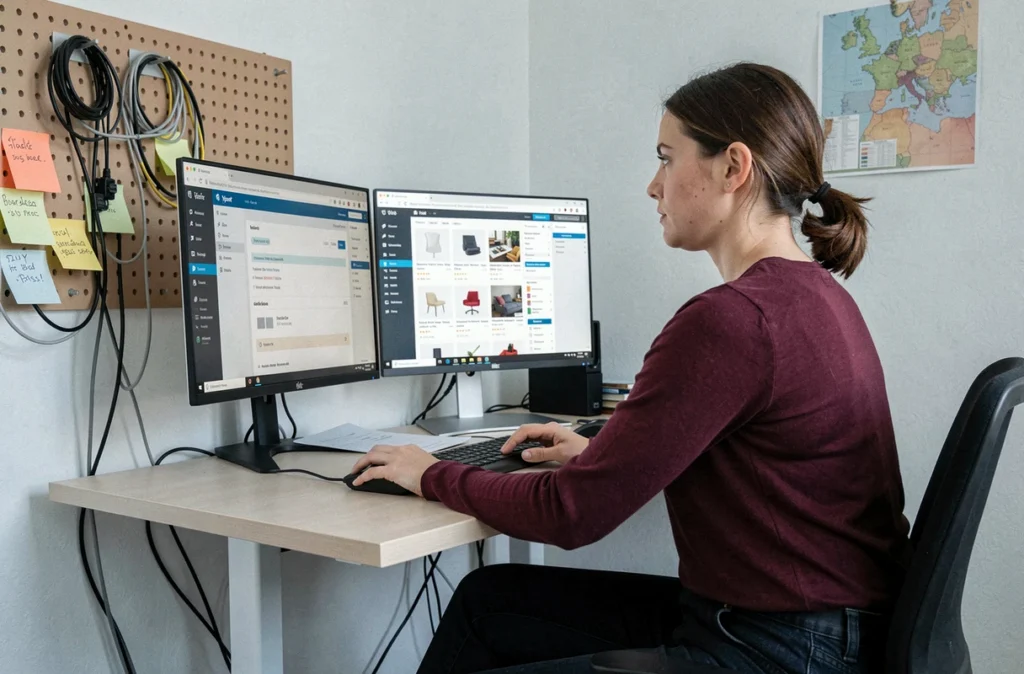 Développeuse de l'Agence Cobalt à Cusset optimisant le référencement SEO d'un site WordPress et PrestaShop sur son poste de travail